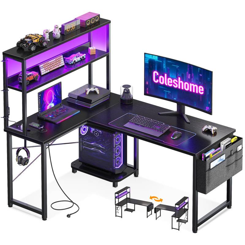 Escritorio gaming Coleshome en forma de L con luces LED