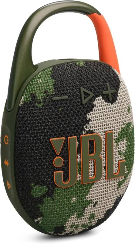 Altavoz portátil JBL Clip 5 en acabado Squad de camuflaje con mosquetón
