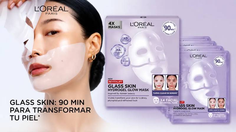 Pack de 4 mascarillas L'Oréal Revitalift Filler Glass Skin