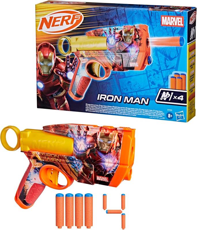 Lanzadardos Nerf N1 Marvel Iron Man con 4 dardos de espuma