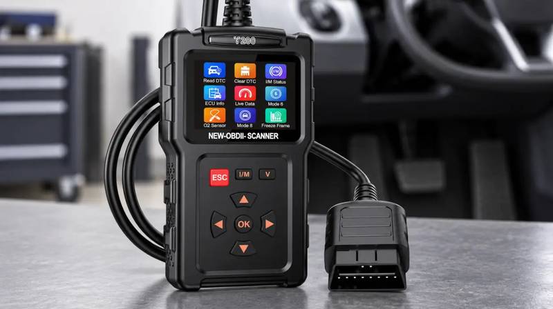Escáner de diagnóstico OBD2 T200 para coche con pantalla a color