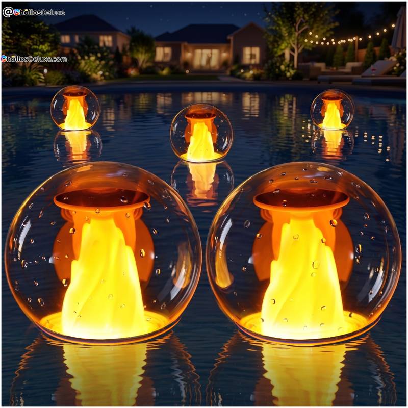 Luces solares flotantes Poolleader efecto llama para piscina, pack de 2