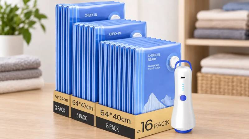 Pack de 16 bolsas de vacío Raplink para ropa con bomba eléctrica inalámbrica