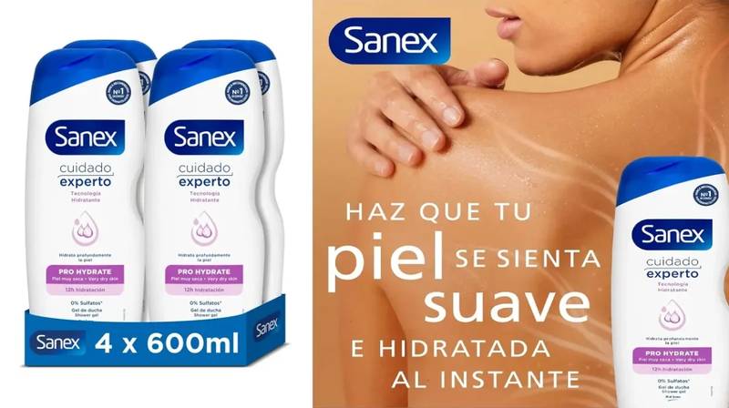 Pack de 4 geles de ducha Sanex Cuidado Experto Pro Hydrate de 600 ml