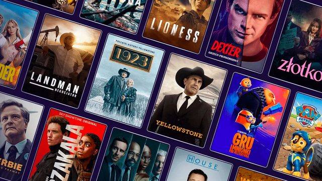 Carteles de series de canales como SkyShowtime: Yellowstone, 1923, Dexter o Lioness